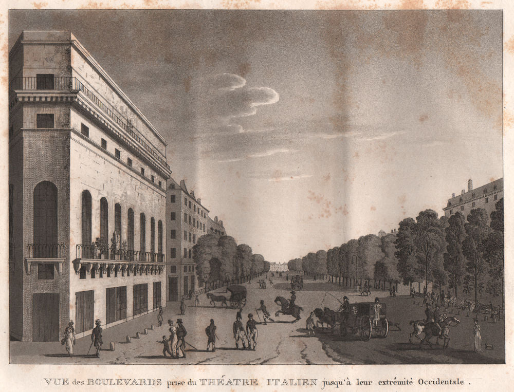PARIS. Boulevards prise du Théatre Italien. Aquatint 1808 old antique print